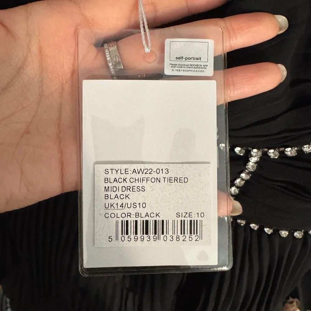 Self Portrait Black Chiffon Tiered Dress with Rhinestones - Picture 7 of 7